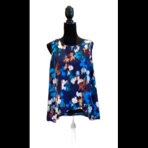 Simply Vera Blouse Size Large Top Blue Sleeveless Hi/Low Flowy  Summer Chic Vaca